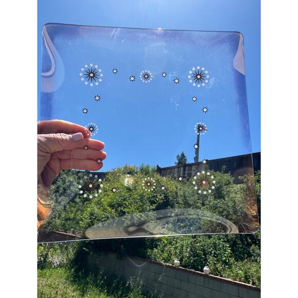 Vintage Glama Square Plate Atomic Starbursts in Metallic Gold Purple Edges - Picture 4 of 10